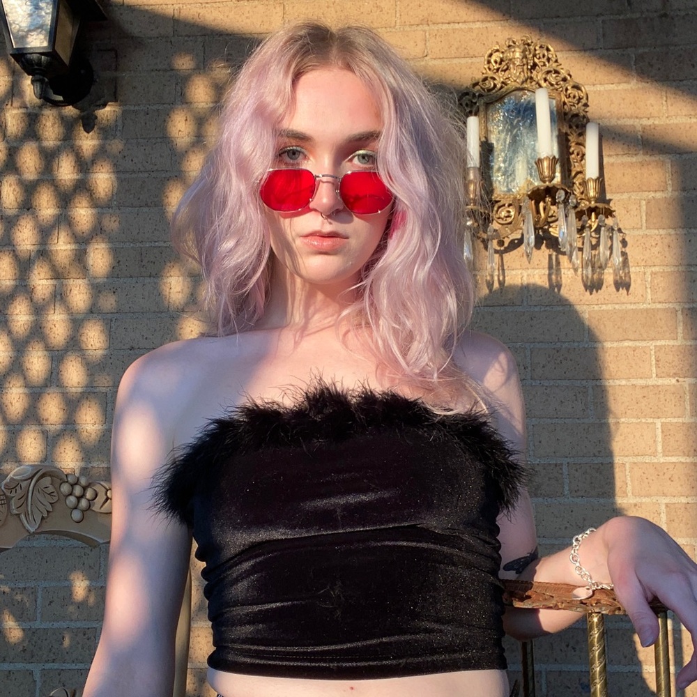 Dolls Kill Tube Top Velvet Feather - Picture 2 of 7